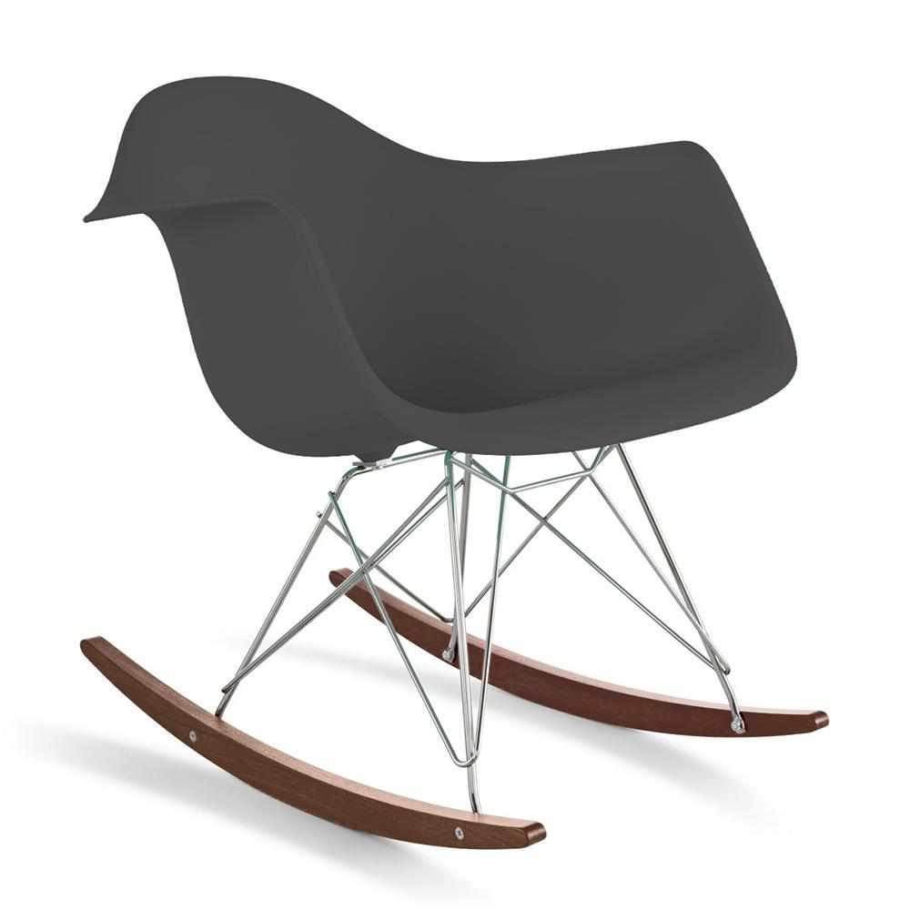 Reproduction Eiffel RAR, chaise berçante, en polypropylène, bois et métal,  gris foncé, noyer chrome