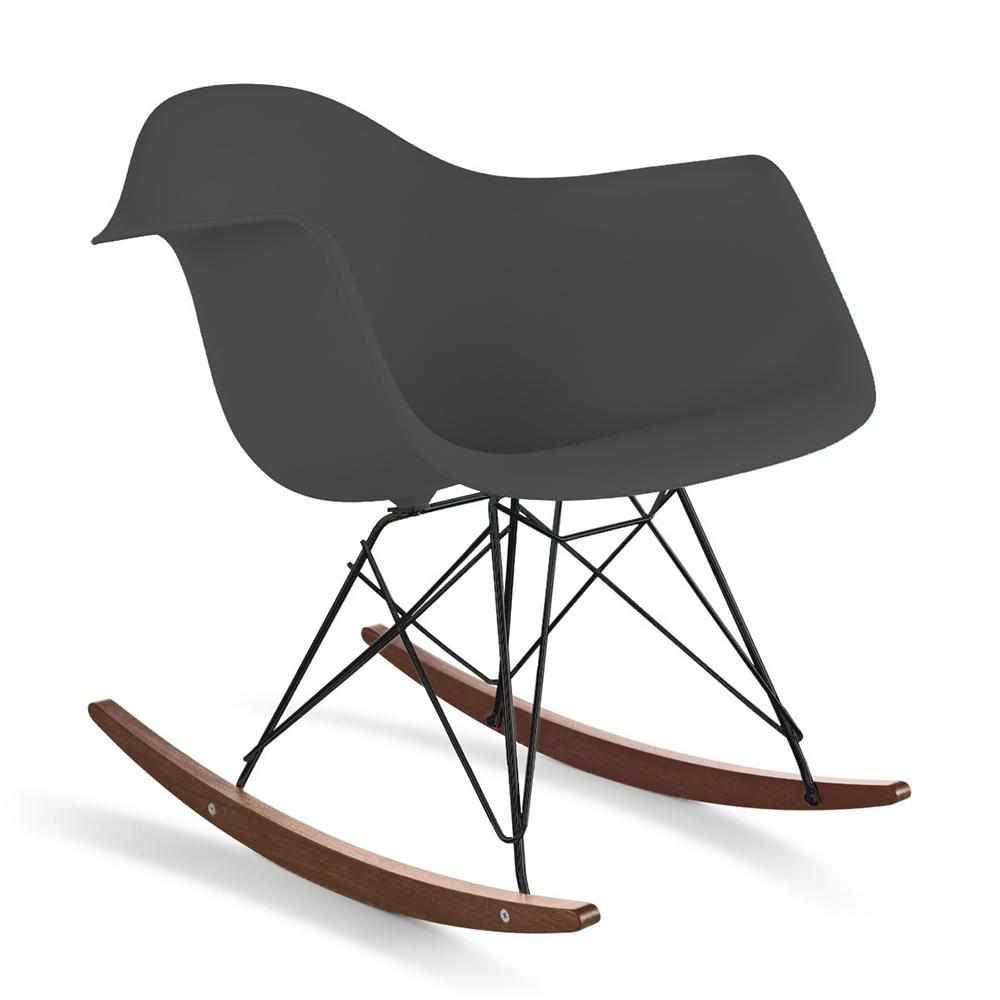 Reproduction Eiffel RAR, chaise berçante, en polypropylène, bois et métal,  gris foncé, noyer noir