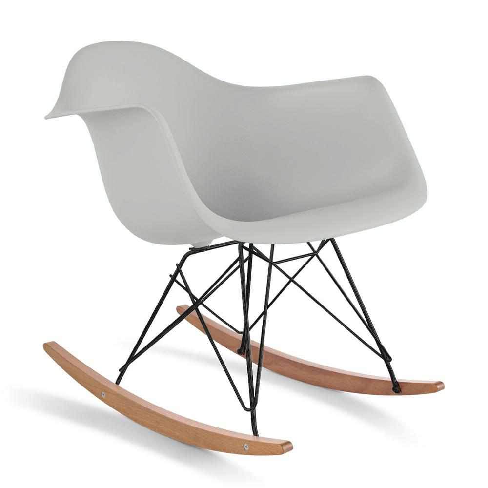 Reproduction Eiffel RAR, chaise berçante, en polypropylène, bois et métal,  gris pâle, frêne noir