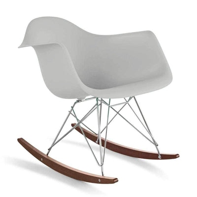 Reproduction Eiffel RAR, chaise berçante, en polypropylène, bois et métal,  gris pâle, noyer chrome