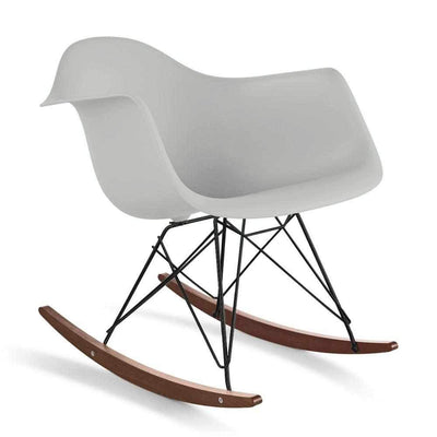 Reproduction Eiffel RAR, chaise berçante, en polypropylène, bois et métal,  gris pâle, noyer noir