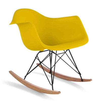 Reproduction Eiffel RAR, chaise berçante, en polypropylène, bois et métal,  jaune moutarde, frêne noir