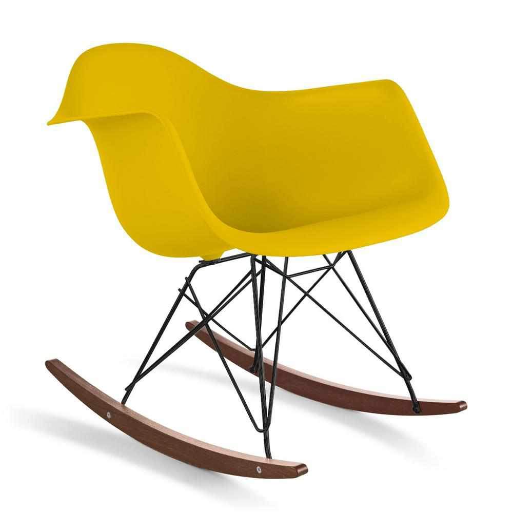 Reproduction Eiffel RAR, chaise berçante, en polypropylène, bois et métal,  jaune moutarde, noyer noir