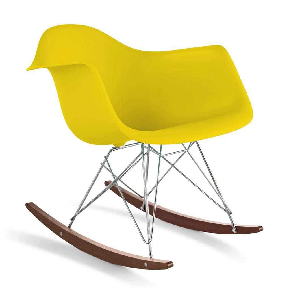 Reproduction Eiffel RAR, chaise berçante, en polypropylène, bois et métal,  jaune, noyer chrome