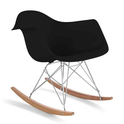 Reproduction Eiffel RAR, chaise berçante, en polypropylène, bois et métal,  noir, frêne chrome