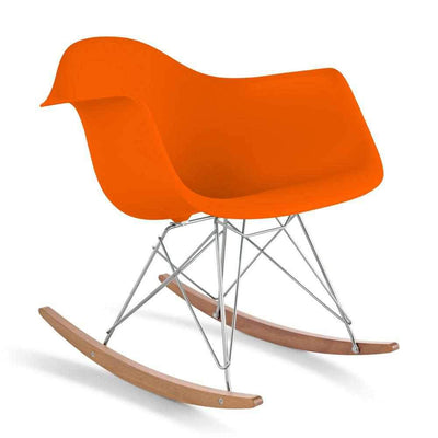 Reproduction Eiffel RAR, chaise berçante, en polypropylène, bois et métal,  orange, frêne chrome