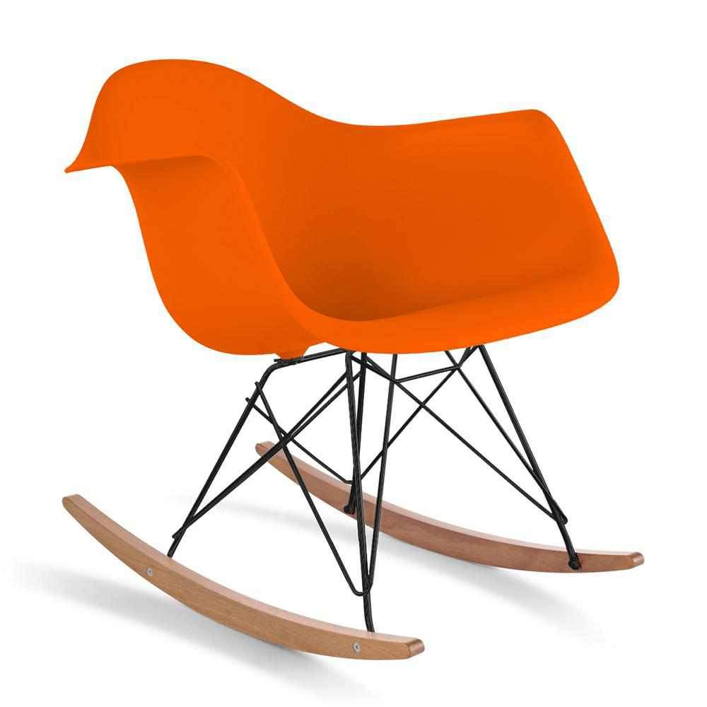 Reproduction Eiffel RAR, chaise berçante, en polypropylène, bois et métal,  orange, frêne noir