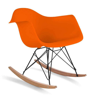 Reproduction Eiffel RAR, chaise berçante, en polypropylène, bois et métal,  orange, frêne noir