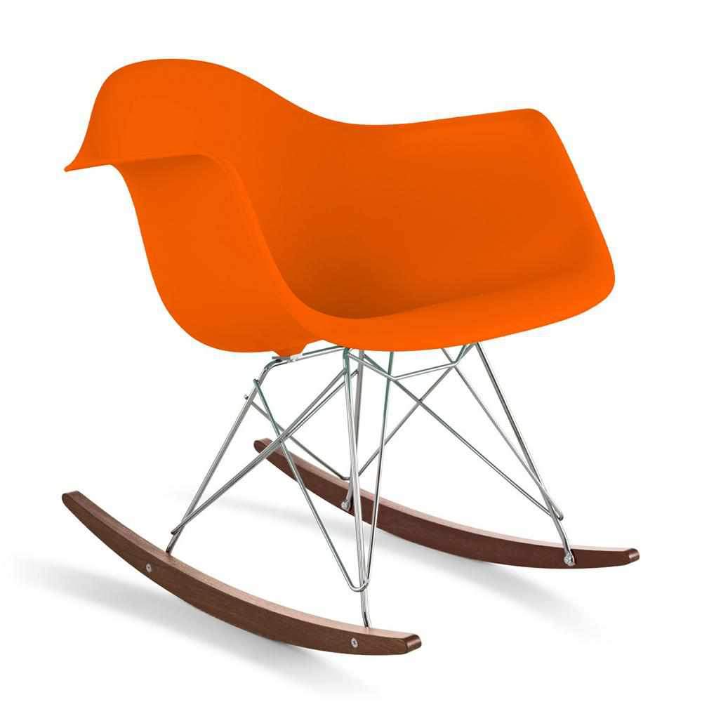 Reproduction Eiffel RAR, chaise berçante, en polypropylène, bois et métal,  orange, noyer chrome