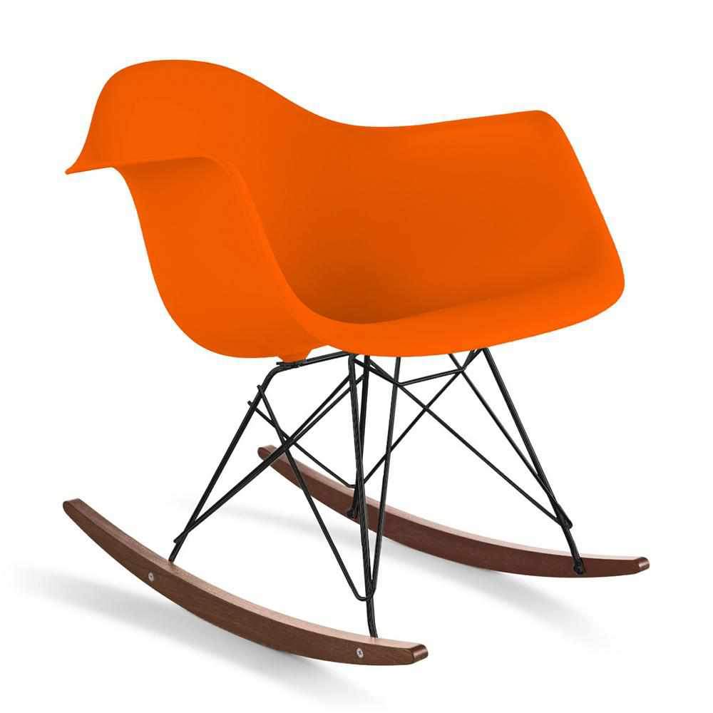 Reproduction Eiffel RAR, chaise berçante, en polypropylène, bois et métal,  orange, noyer noir