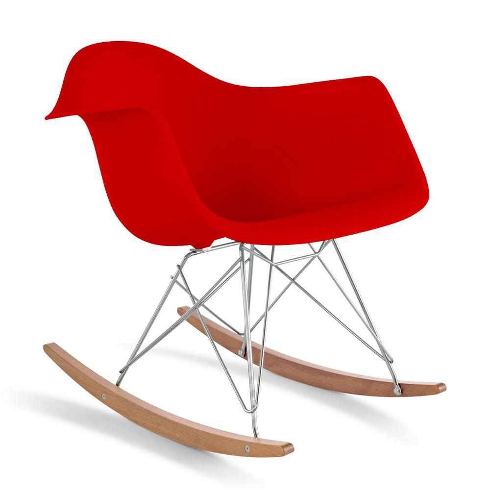 Reproduction Eiffel RAR, chaise berçante, en polypropylène, bois et métal,  rouge, frêne chrome
