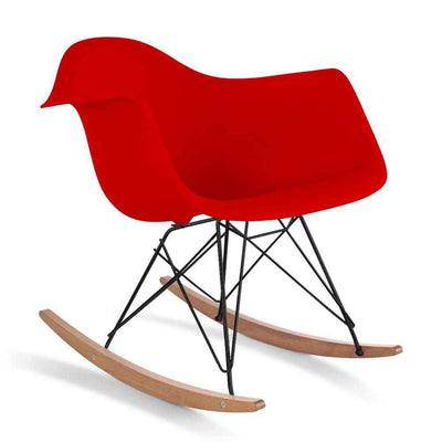 Reproduction Eiffel RAR, chaise berçante, en polypropylène, bois et métal,  rouge, frêne noir
