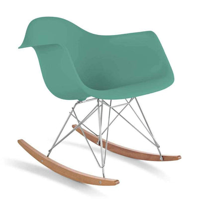 Reproduction Eiffel RAR, chaise berçante, en polypropylène, bois et métal,  vert écume, frêne chrome