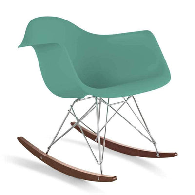 Reproduction Eiffel RAR, chaise berçante, en polypropylène, bois et métal,  vert écume, noyer chrome