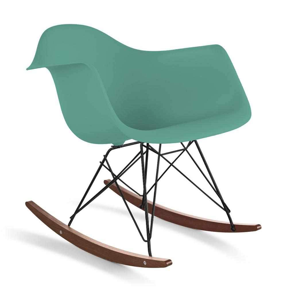Reproduction Eiffel RAR, chaise berçante, en polypropylène, bois et métal,  vert écume, noyer noir