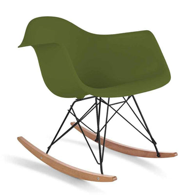 Reproduction Eiffel RAR, chaise berçante, en polypropylène, bois et métal,  vert kaki, frêne noir