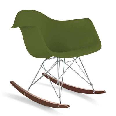 Reproduction Eiffel RAR, chaise berçante, en polypropylène, bois et métal,  vert kaki, noyer chrome