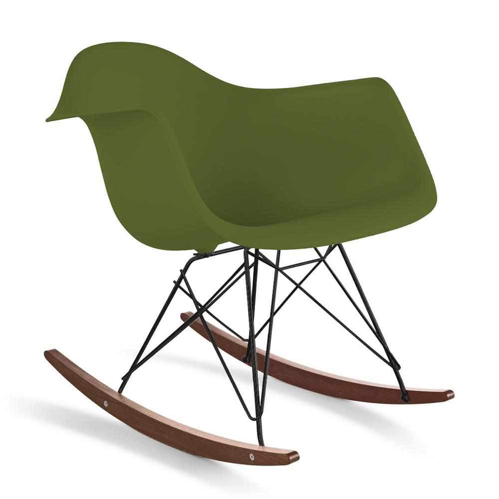 Reproduction Eiffel RAR, chaise berçante, en polypropylène, bois et métal,  vert kaki, noyer noir
