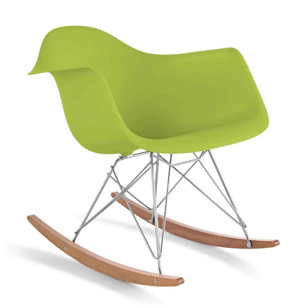 Reproduction Eiffel RAR, chaise berçante, en polypropylène, bois et métal,  vert lime, frêne chrome