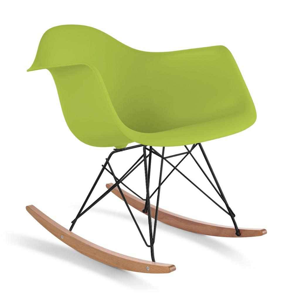 Reproduction Eiffel RAR, chaise berçante, en polypropylène, bois et métal,  vert lime, frêne noir