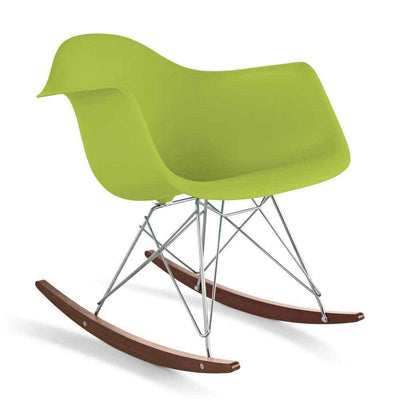 Reproduction Eiffel RAR, chaise berçante, en polypropylène, bois et métal,  vert lime, noyer chrome