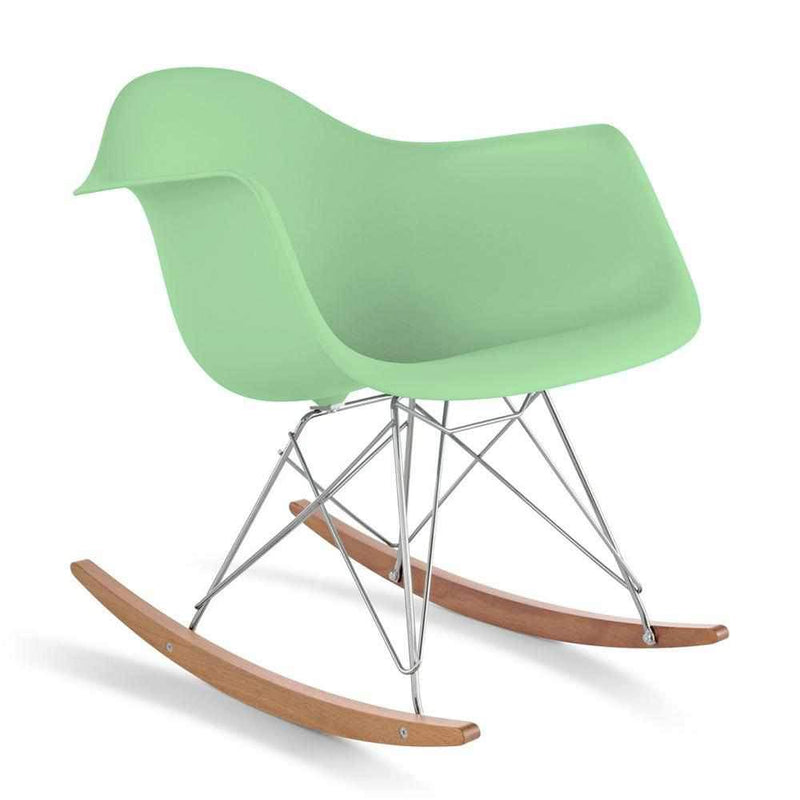 Reproduction Eiffel RAR, chaise berçante, en polypropylène, bois et métal,  vert menthe, frêne chrome