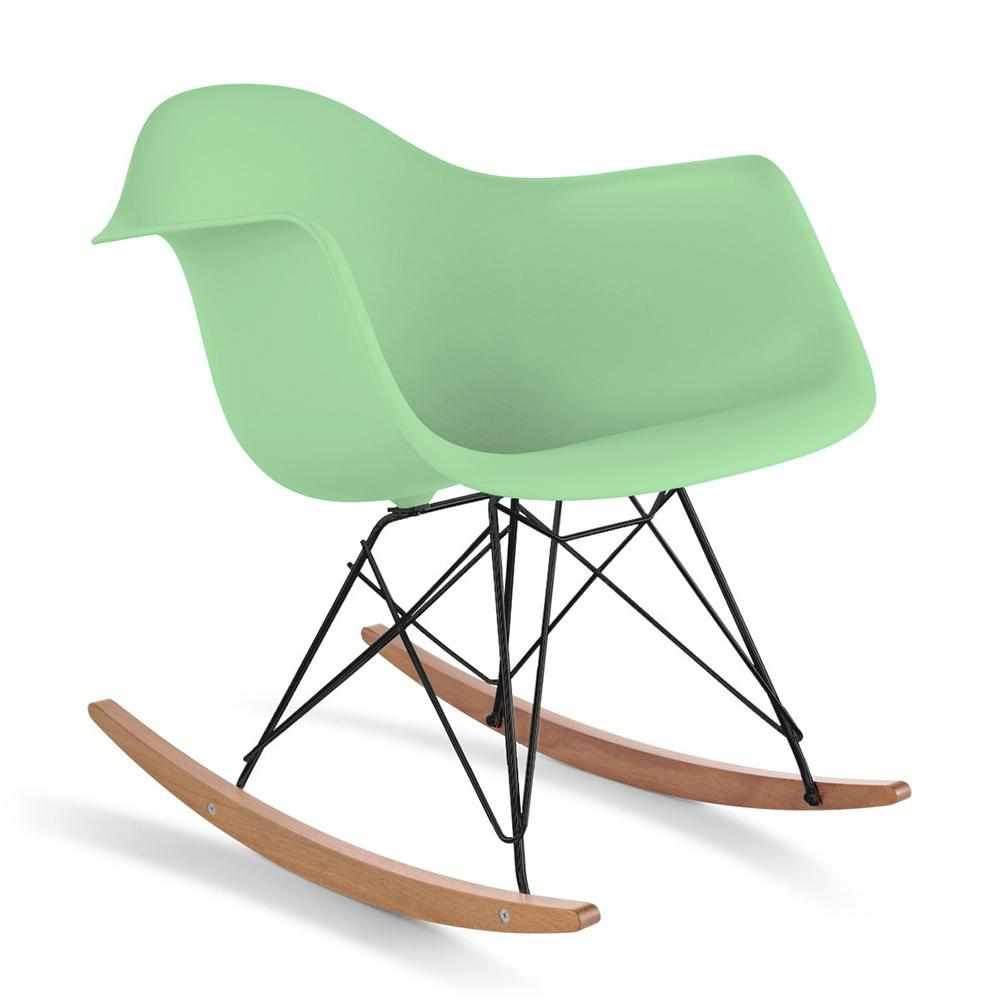 Reproduction Eiffel RAR, chaise berçante, en polypropylène, bois et métal,  vert menthe, frêne noir
