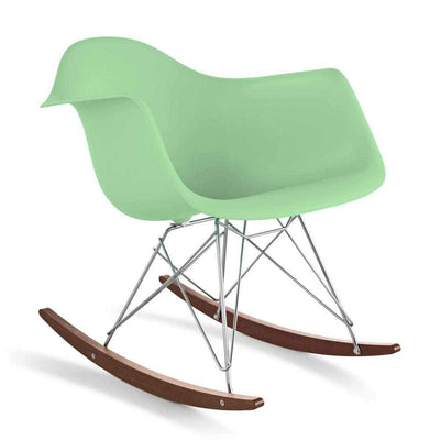 Reproduction Eiffel RAR, chaise berçante, en polypropylène, bois et métal,  vert menthe, noyer chrome