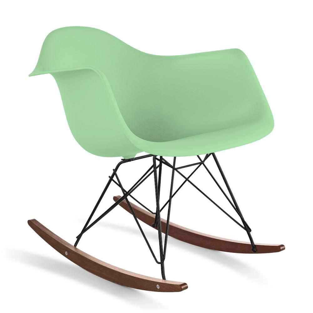 Reproduction Eiffel RAR, chaise berçante, en polypropylène, bois et métal,  vert menthe, noyer noir