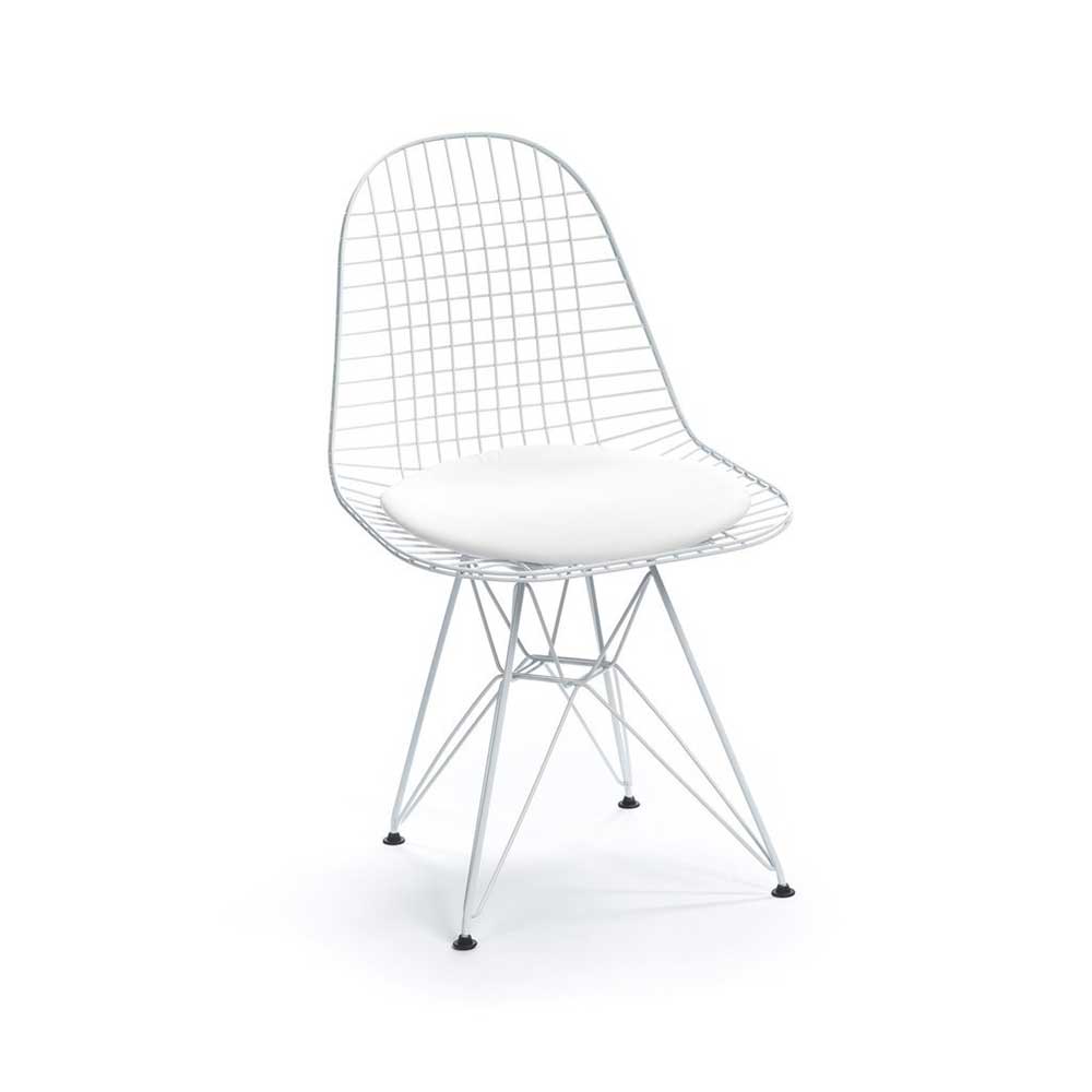 Reproduction Eiffel Wire DKR5, chaise à dîner avec coussin, en métal,  blanc / blanc
