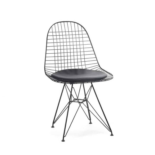 Reproduction Eiffel Wire DKR5, chaise à dîner avec coussin, en métal,  noir / noir