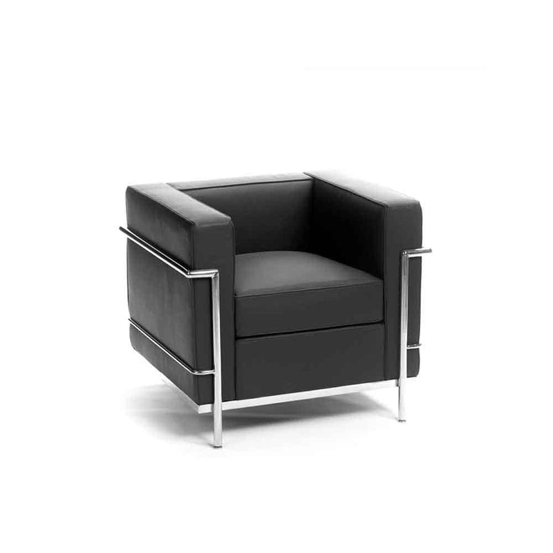 Reproduction LC2 Petit Modèle, fauteuil, en cuir et métal, cuir noir