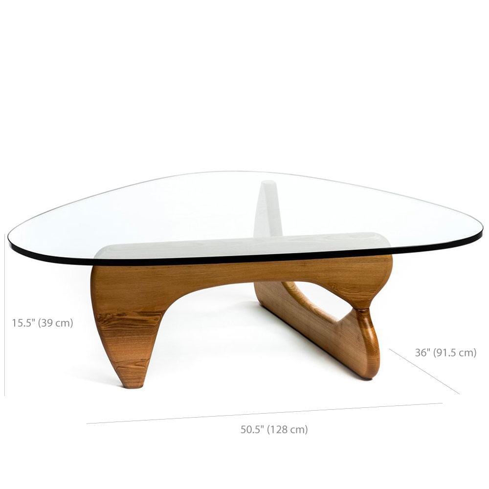 Reproduction Noguchi, table à café, en bois et verre, dimensions