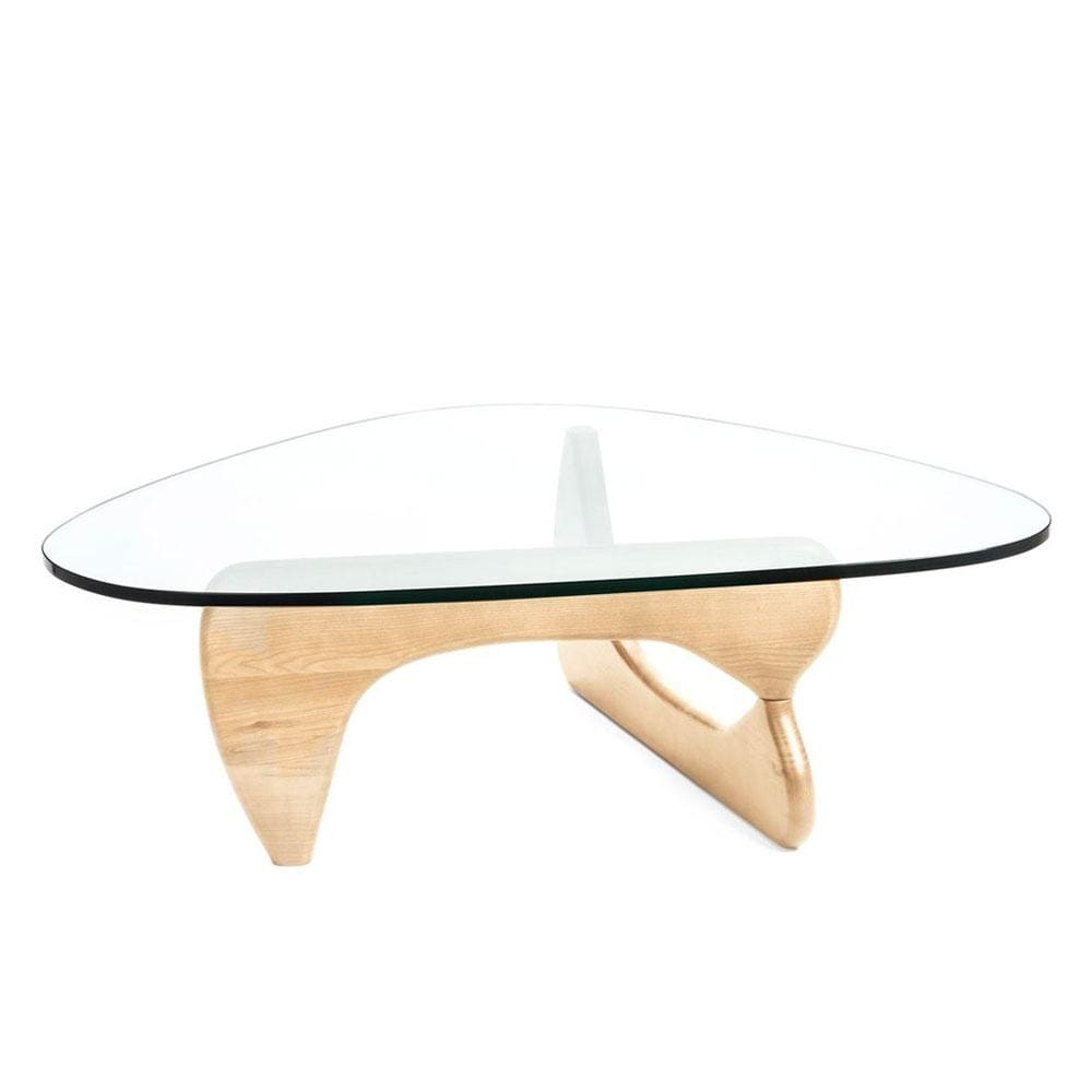 Reproduction Noguchi, table à café, en bois et verre, naturel