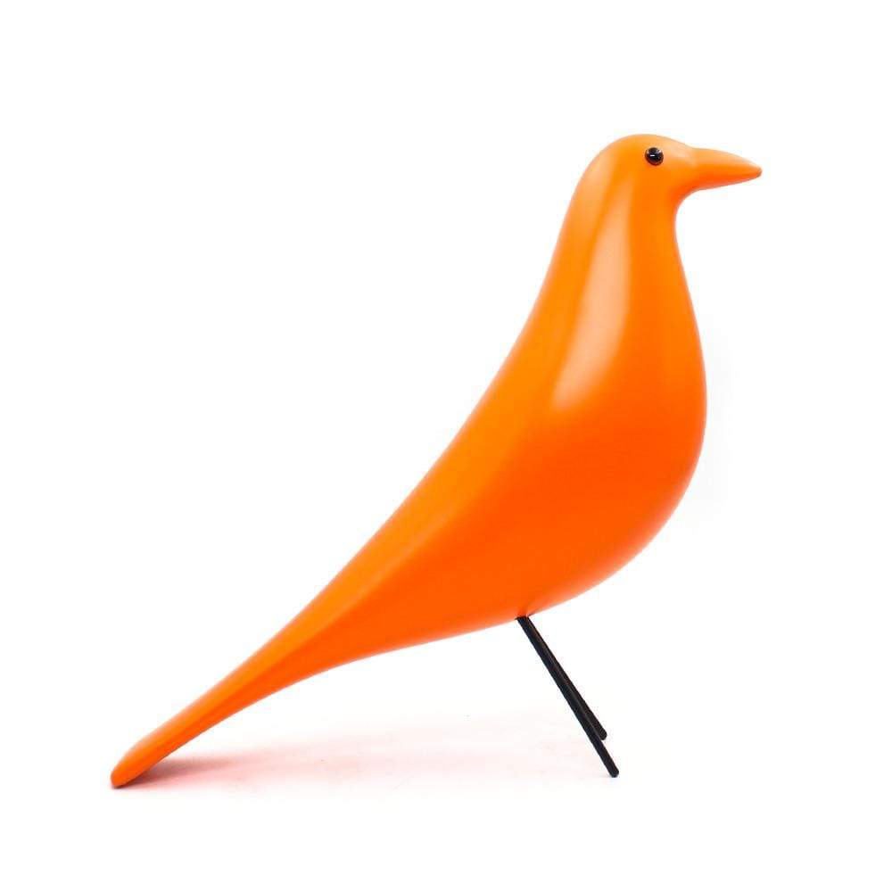 4U Oiseau décoratif, objet de décoration coloré, en résine et bois, orange
