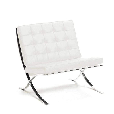 Reproduction Pavilion, fauteuil, en cuir et acier inoxydable, blanc