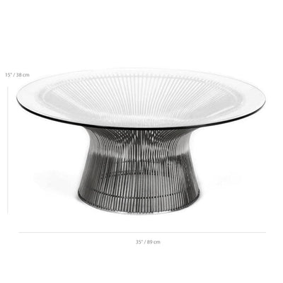 Reproduction Platner, table à café, en acier et verre, dimensions