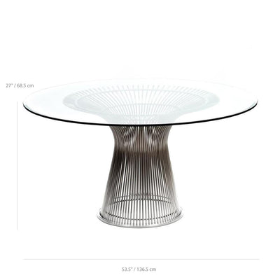 Reproduction Platner, table à dîner, en acier et verre, dimensions