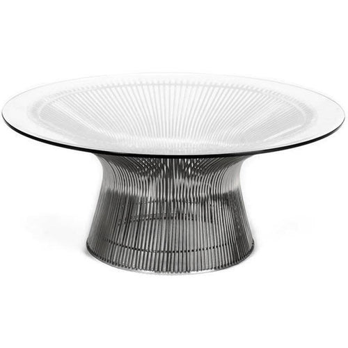 Reproduction Platner, table à café, en acier et verre, nickel