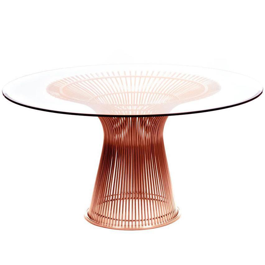 Reproduction Platner, table à dîner, en acier et verre, or rose