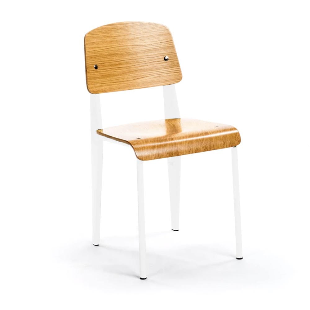 Reproduction Standard, chaise de salle à manger, en métal et placage de bois, métal blanc / frêne