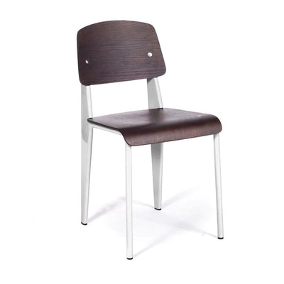Reproduction Standard, chaise de salle à manger, en métal et placage de bois, métal blanc / noyer