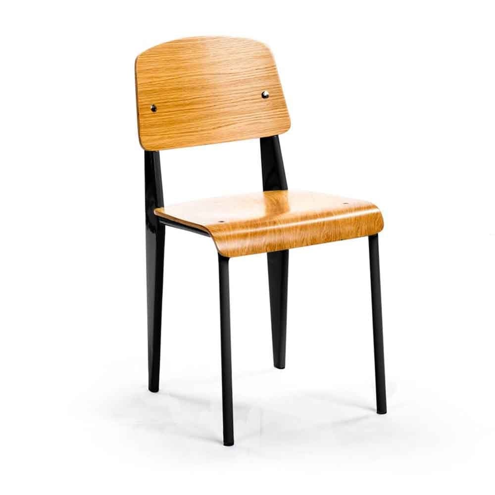 Reproduction Standard, chaise de salle à manger, en métal et placage de bois, métal noir / frêne