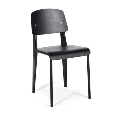 Reproduction Standard, chaise de salle à manger, en métal et placage de bois, métal noir / noir