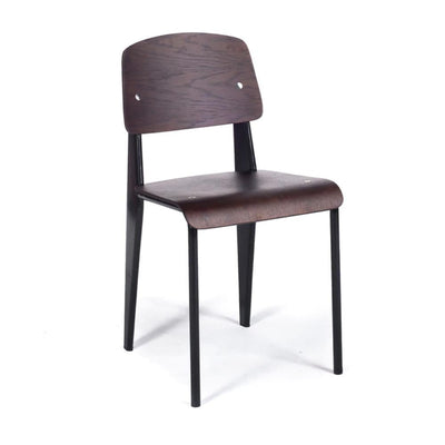 Reproduction Standard, chaise de salle à manger, en métal et placage de bois, métal noir / noyer