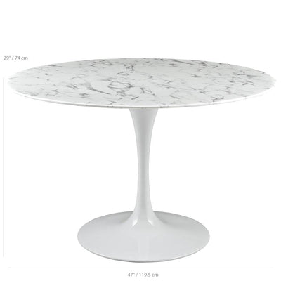 Reproduction Tulipe, table à dîner, en aluminium et marbre, dimensions