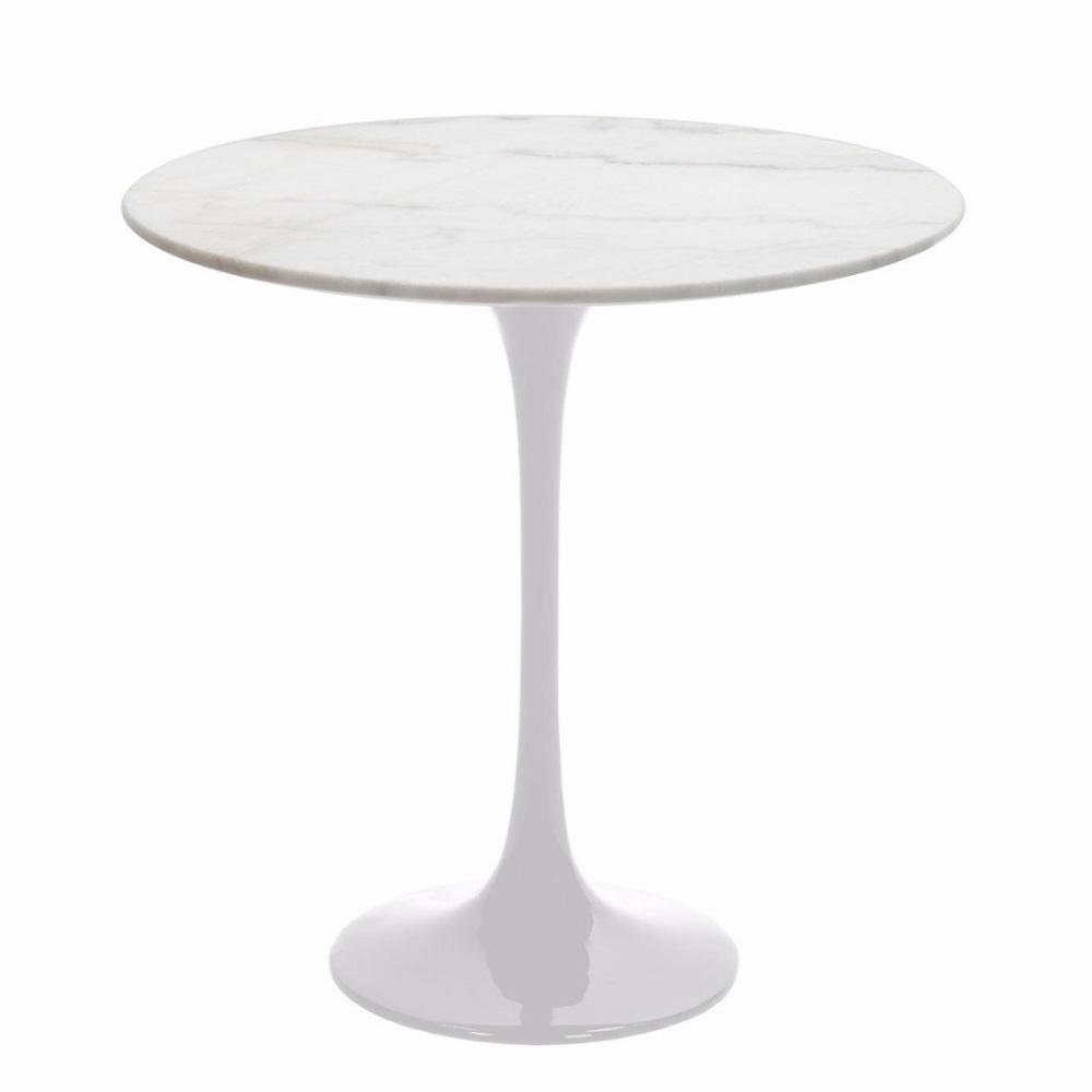 Reproduction Tulipe, table d’appoint ronde, en aluminium et marbre, marbre blanc