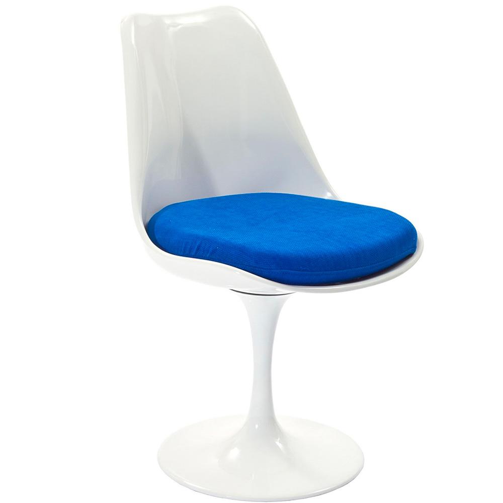 Reproduction Tulipe, chaise à dîner, en polypropylène et tissu, bleu