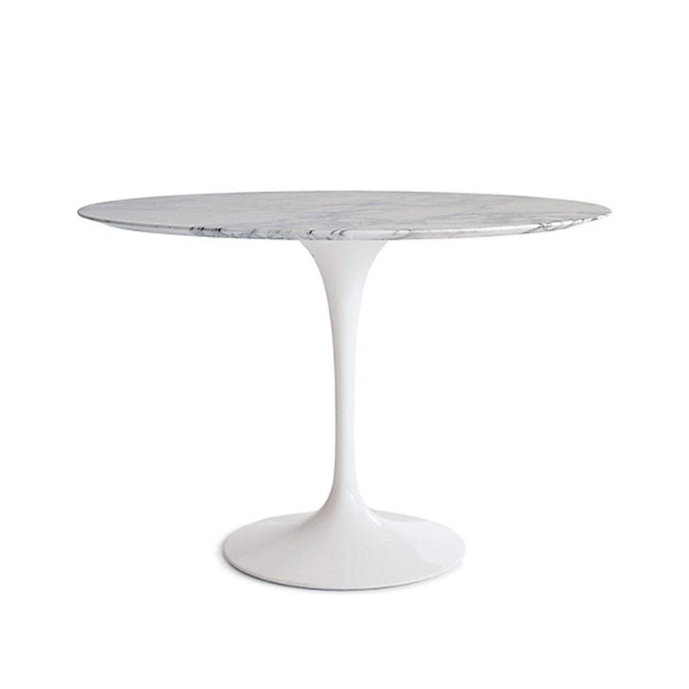 Reproduction Tulipe, table à dîner, en aluminium et marbre, marbre blanc, 39"