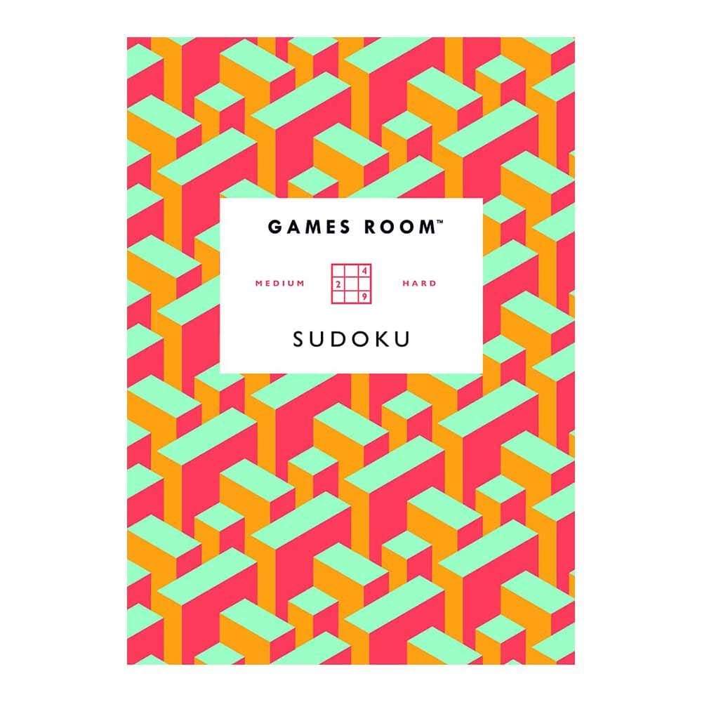 Livre de sudoku par Ridley's Game avec une couverture à motifs géométriques. Comprend 200 puzzles sudoku de difficulté moyenne à élevée.